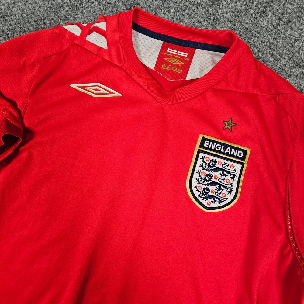 Umbro England Away Jersey 2006 2008 Red Soccer Shirt Mens Medium Three Lions